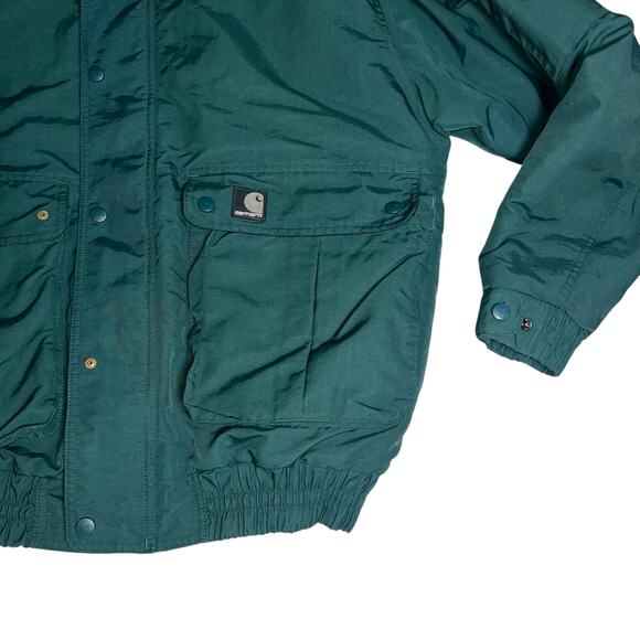 Vintage Carhartt workman's Nylon bomber style men's coat hunter green - Picture 10 of 11